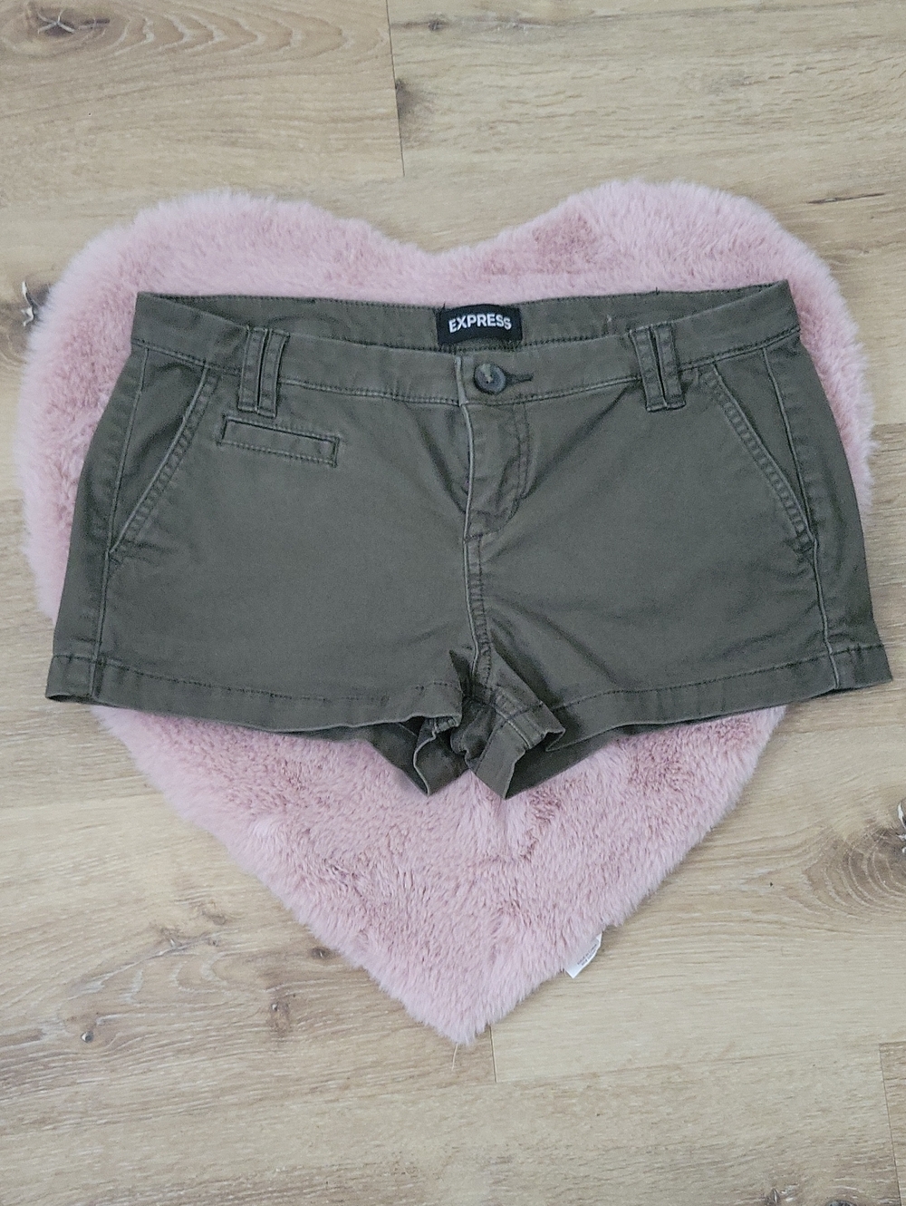 Express Olive Green High Waist Cotton Blend Shorts